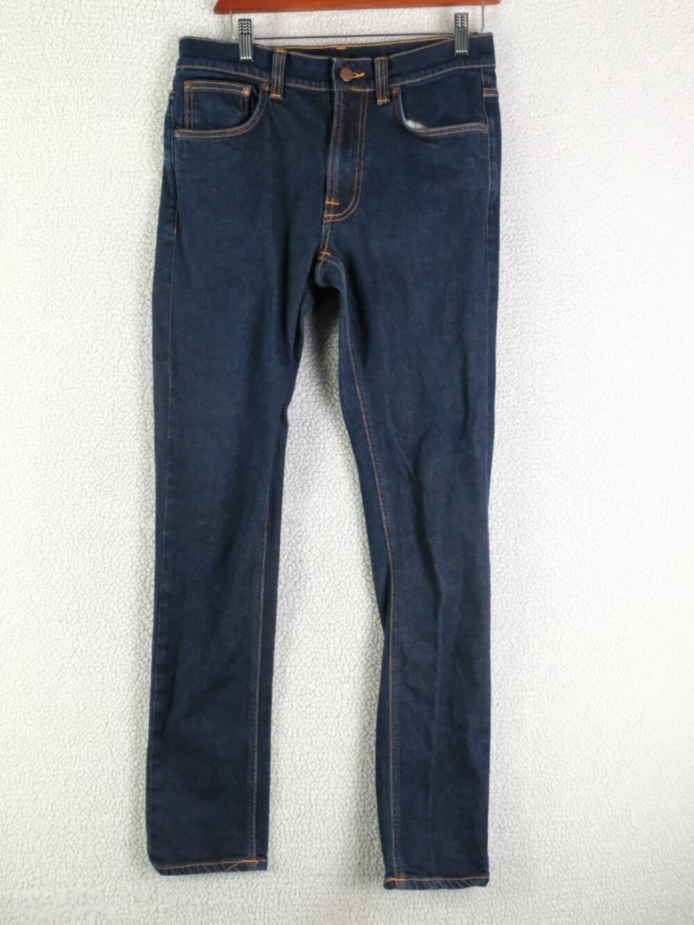 Nudie Jeans Men Slim Dark Indigo Jeans with Contrast Stitching
